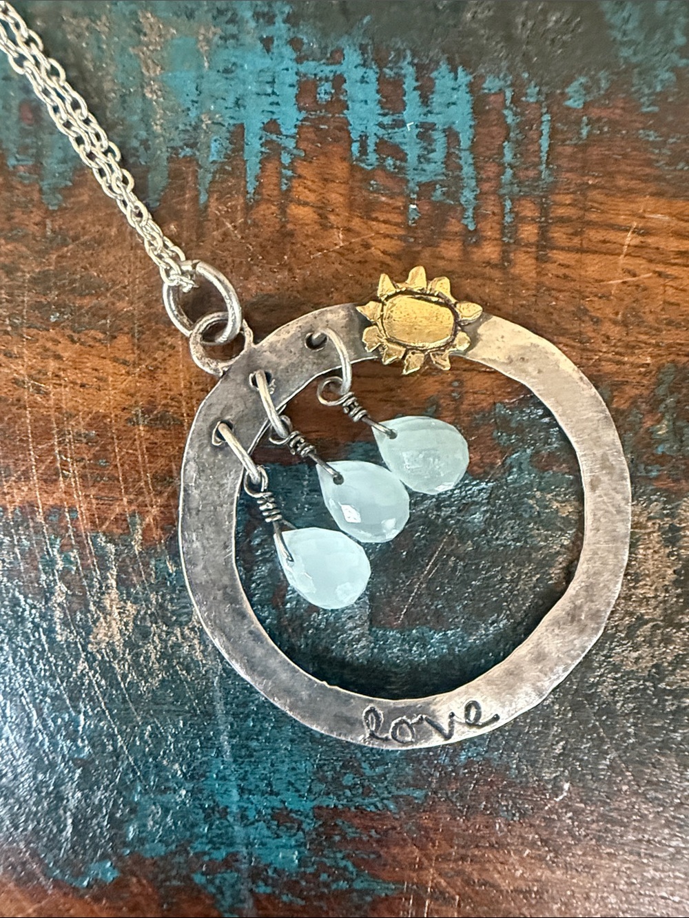 Jes MaHarry “Be Free” Sterling Silver, gold, aquamarine necklace. New with tags!